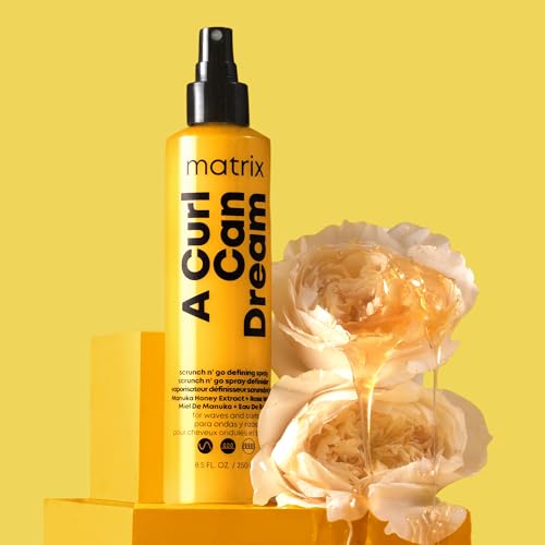Matrix A Curl Can Dream Scrunch N' Go Defining Spray For Wavy and Curly Hair - Frizz Control and Heat Protection Hair Spray, With Manuka Honey Extract