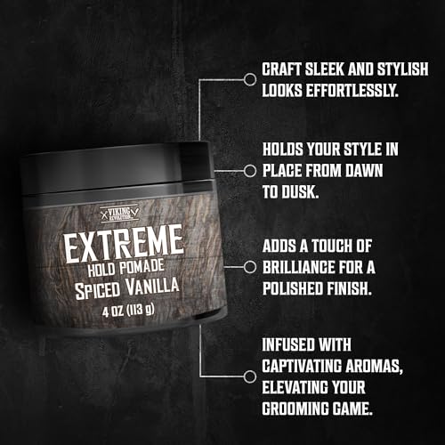 Viking Revolution Spiced Vanilla Hair Pomade for Men - Extreme Hold Hair Gel for Men - Water Based - Extra Firm Mens Hair Pomade - High Shine Mens Hair Cream (4oz)