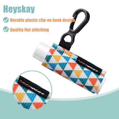 HEYSKAY 3PCS Lip Balm Holder Sleeves Chapstick Holder Keychain Lip Gloss Holder Keychain Elastic Sleeves (Black/light blue strip/dark blue strip)