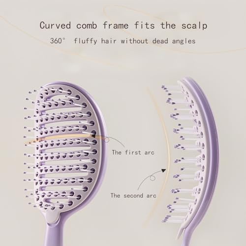 Self Cleaning Hair Brush with Lift Pad, ABS Vent Brush for Blow Drying, Dual Curve Design with Extra Long & Thick Bristles, Wet Hair Brush for Women, Girls & Kids£¨Purple£©