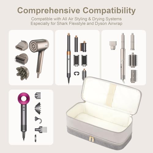 Travel Carrying Case for Dyson Shark Flexstyle Revlon Hair Dryer Airwrap, Double-Layer Dyson Airwrap Travel Case, Portable Shark Hair Tools Storage Bag for Airwrap Styler and Attachments
