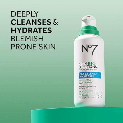 No7 Derm Solutions Daily Detox Foaming Face Wash - Gel Facial Cleanser Formulated with Ceramides, Niacinamide & Adaptogens To Help Maintain Moisture Barrier - For Oily & Blemish-Prone Skin (16 Fl Oz)