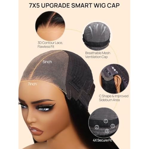 Beauty Forever Bye Bye Knots Black Cherry Loose Body Wave Glueless Wigs Human Hair Pre Plucked Pre Cut 7x5 Lace Front Drawstring Wig with Face Framing Layers Put on and Go Wig 180% Density 16inch