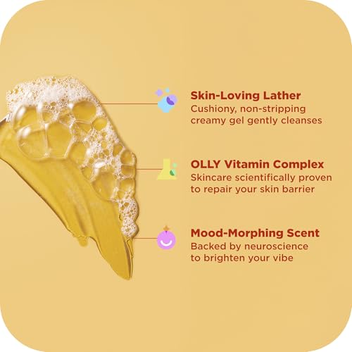 OLLY Bright Body Wash with Ginseng, Caffeine & Vitamin C? Nourishing Cleanser for Skin Barrier Repair, Deep Hydration, Citrus Currant Scent, 17 oz