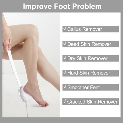 Pumice Stone for Feet with Long Handle 13.7", Hard Skin Callus Remover, Scrubber and Exfoliator for Dead Dry Skin, Softer & Smoother Feet, Pedicure Tool (Curved)