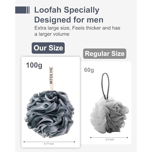 Loofah Sponge, XXL Large Loofah 100g 4 Pack, Bath Sponge Soft Mesh Shower Loofah for Men, Body Scrub, Shower Pouf Bath Accessories, for Body Wash, Soap (Blue Gray)