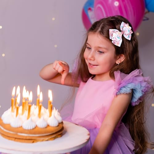 4" Happy Birthday Ribbon Hair Bow Clips 2pc Sparkly Pink Sequin Alligator Barrettes Pins for Teens Toddler Baby Girls Kids Women Ice Cream Party Outfit Dress Decor Accessory Gift