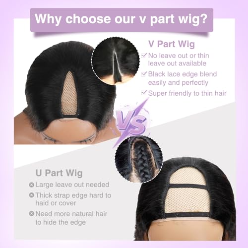 CHEETAHBEAUTY FB30 Ombre V Part Wig Human Hair 8Inch No Leave Out Upgrade Straight U Part Wig Highlight Blonde No Glue Brazilian Virgin Straight Human Hair Wigs for Women Colored Brown 180% Density