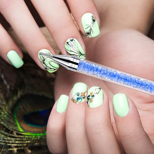 Tatuo 2 Pcs Nail Rhinestone Picker Tool Dual Ended Wax Pen Gem Picker Tool Dotting Pen for Nail Art DIY Rhinestones Dotting Gems Stones Crystals and Charms(Purple, Blue)
