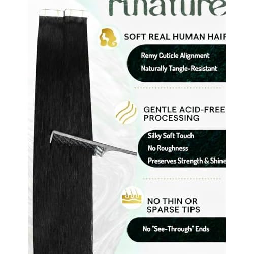 RUNATURE Tape in Hair Extensions Human Hair Jet Black, 30 Inch Tape in Extensions for Women, Long Straight Hair Extension Tape ins, Natural Looking,Thick Ends #1 50g 20pcs