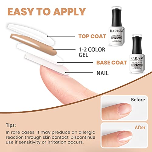 RARJSM Base and Top Coat Clear Shine Glossy Mirror Long Lasting Nail Art Gel Polish 15ml Big Capacity Soak Off 2pcs Set LED UV Curing Requires for Home Salon DIY Nail Manicure
