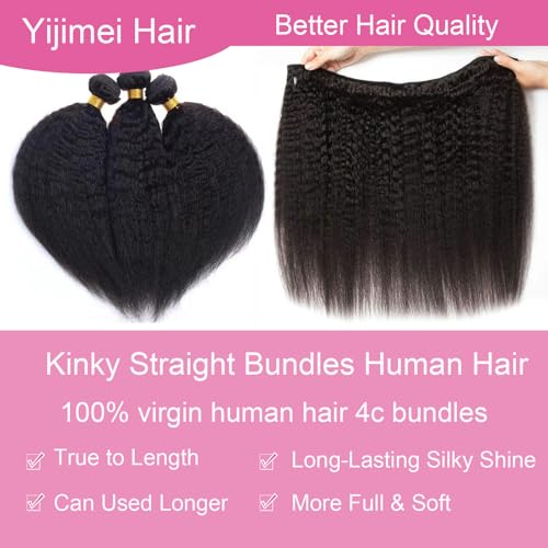 Kinky Straight Bundles Human Hair 4c Bundle Yaki Straight Bundles 24 26 28 inch 100% Unprocessed Brazilian Virgin Hair Bundle Deals Human Hair 12A Natural Black For Black Women