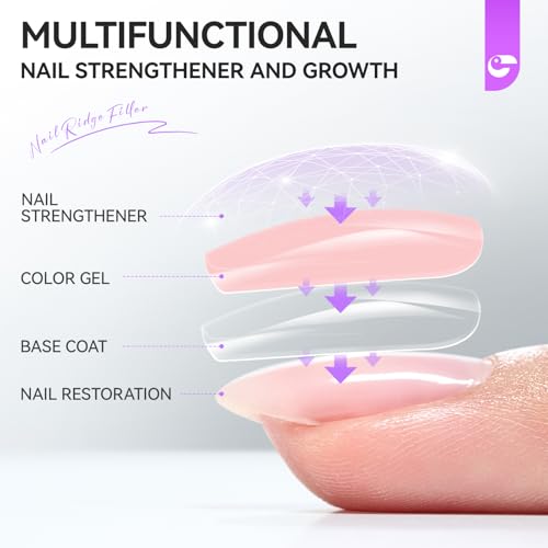 Nail Ridge Filler For Damaged Nails: Gelike ec 8 in 1 Nail Strengthener for Thin Nails and Growth,Protein Nail Ridge Filler with Top Coat Free
