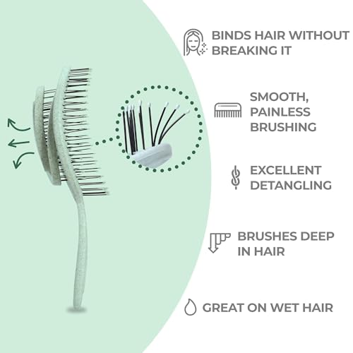 Ninabella Detangle Hair Brush for Women & Men - Does not Pull - Straightening Brushes for Straight & Curly Hair - Unique Spiral Detangling Hairbrush - Green