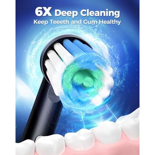 Rotating Electric Toothbrush with 8 Brush Heads for Adults and Kids, 3 Modes Rechargeable Power Toothbrush with 2-Minute Smart Timer, 45-Day Battery Life