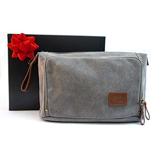 Vetelli Vintage Canvas Toiletry Bags, Travel In Style, Waterproof Canvas Dopp Kits, Durable (Messner) (Light Gray)