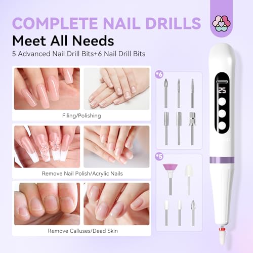 SAVILAND Cordless Nail Drill with U V Light: 25000 RPM Nail Drill Professional & U V Light for Removal & Solidification of Nails 2in1 for Home Nail Art Manicure Pedicure £¨White£©
