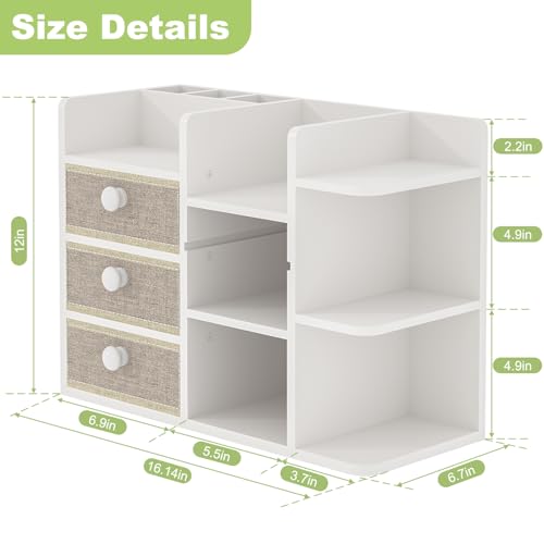 Large Makeup Organizer Countertop With Brush Holder Drawer For Vanity,Bamboo Bathroom Counter Organizers And Storage,Cosmetic Skincare Perfume Organizer,Easy To Store Nail Polish, Lipstick, Eyeshadow
