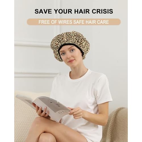 YIZIJIZI 2 Pieces Heat Cap for Deep Conditioning, Conditioning Cap Made of Aluminum Foil for Home and Salon Use, Hair Dyeing£¨Leopard print£©