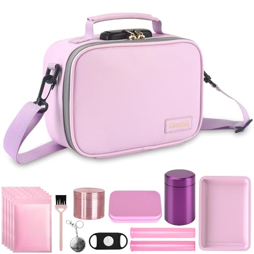 PU Leather Storage Bag with 10 PCS Accessories, Portble Organizers Locking Box Case and Great Gift for Women, Childproof Storage Container Box 9 X 6 X 4 Inches (Pink)