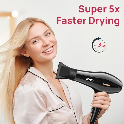 CONFU Hair Dryer, Professional Ionic Salon Blow Dryer with Diffuser for Women and Men, 5X Fast Drying, Powerful and Quiet Hair Blow Dryer for Fast & Easy Styling (1875 Watts)