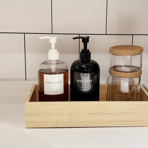 Soap Dispenser with Waterproof Labels, Thickened Plastic Hand Soap Dispenser for Bathroom, Kitchen Dish Washing Liquid Bottles, Shampoo and Conditioner Bottles (16.9 oz, Set of 2, Clear)