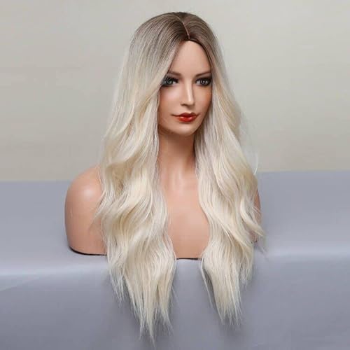 Long Blonde Wigs for Women 26 Inches Ombre Blonde Wig with Dark Roots Synthetic Wig Loose Wavy Wigs Cosplay Daily