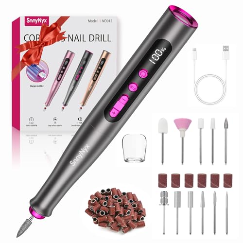 Electric Nail Drill Professional, 35000RPM Cordless Acrylic Nail Kit for Nail Polish Remover, Electric Nail File Buffer Grinder, Nail Filer Electric Manicure and Pedicure kit (Matte Gray)