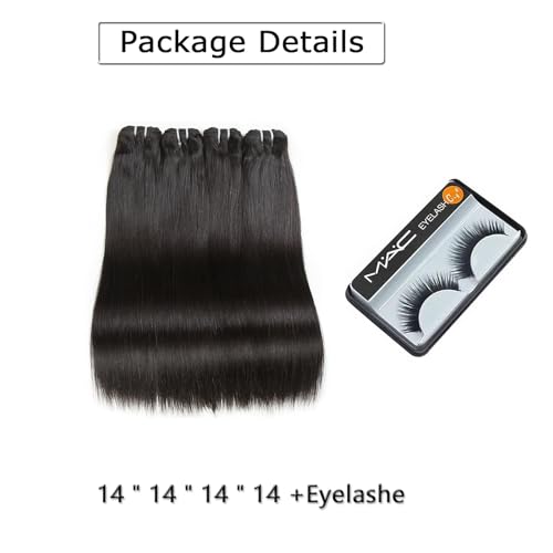 Liang Dian 14 Inch Straight Human Hair 4 Bundles Natural Color 12A Brazilian Virgin Hair 100% Unprocessed Straight Human Hair Bundles(14" 14" 14" 14")