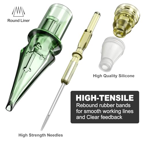Tattoo Needles,Solong Pro 20Pcs Disposable Tattoo Cartridge Needles 1005 Round Liner X-Taper Needle Cartridges(1005RL) EN01S-20-1005RL-X