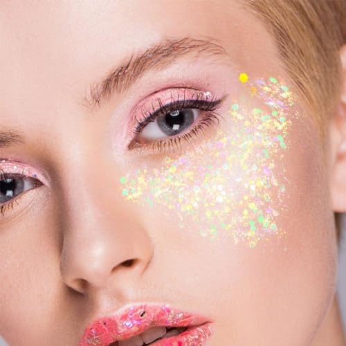 Body Glitter, Face Glitter, Hair Glitter,YGQQOY Holographic Concerts Festival Rave Chunky Glitter Gel, 12 Colors