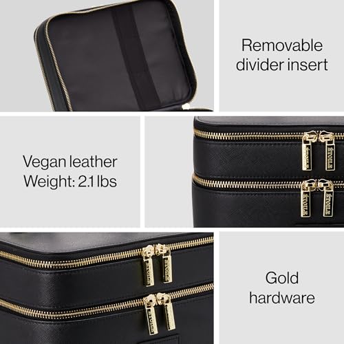 ETOILE - Duo Vanity Case Black - Large Functional Travel Makeup Bag Organizer with Removable Divider & Mirror