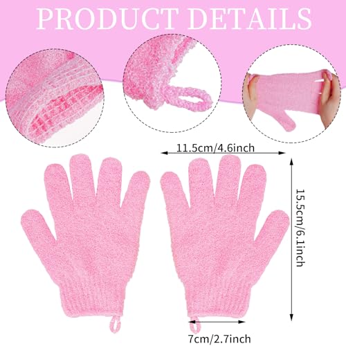 4 Pairs Bath Exfoliating Gloves Scrub, Double Sided Bath Mitts Scrubs for Shower, Exfoliating Shower Mitt Body Scrubber Glove, Bathing Accessories for Bath, Spa (Rose, Glass Green, Pink, Blue)