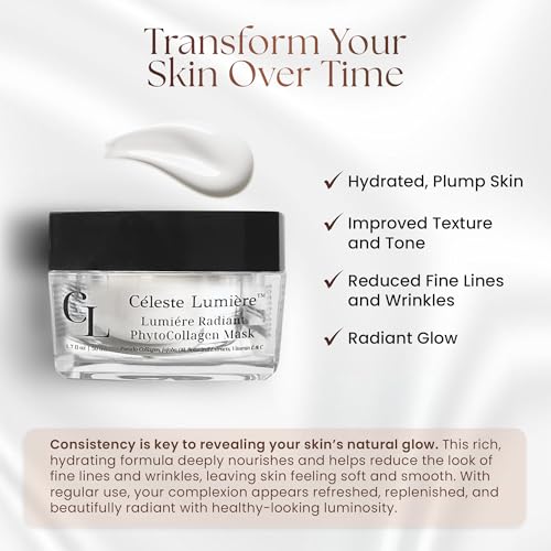 C?leste Lumi?re¢ç Radiant PhytoCollagen Mask - Luxury Hydrating Face Mask Formula with Plant Collagen & Botanical Oils - Moisturizes, Nourishes & Enhances Glowing Beauty - 1.7 fl oz / 50ml