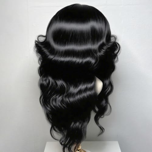 Big 70's Black wig :Farrah Fawcett Wig for women,Lace closure 5X5 HD Lace Front Vintage Costume Halloween Party Costume Wig (Black)
