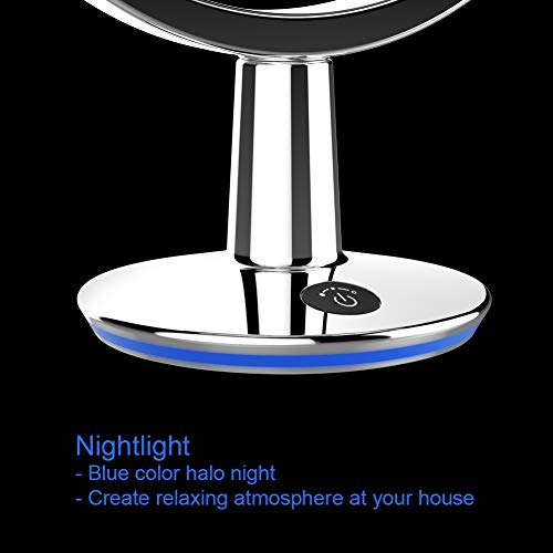 Superstar Oval Shaped Dual-Sided Lighted Makeup Mirror, 1X/5X Magnifying Vanity Makeup Mirror, 360 Degree Rotating Adjustable Brightness Mirror, Brushed Nickel