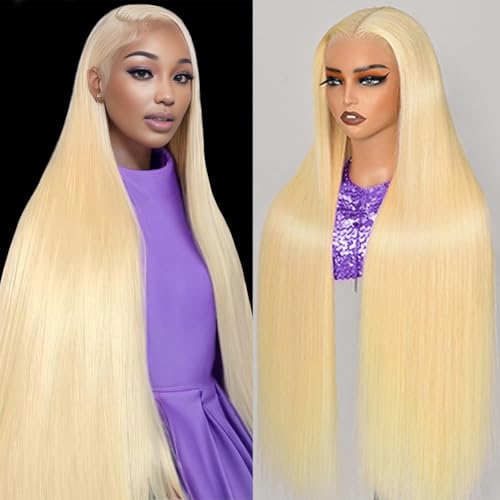32 Inch 613 13x6 Lace Front Wig Human Hair 200% Density Straight Blonde Wig Human Hair 613 HD Lace Frontal Wig Human Hair Pre Plucked Blonde Glueless Wig for Women