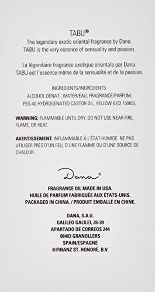 Dana Tabu Eau de Cologne Spray for Women, 3.4 Ounce