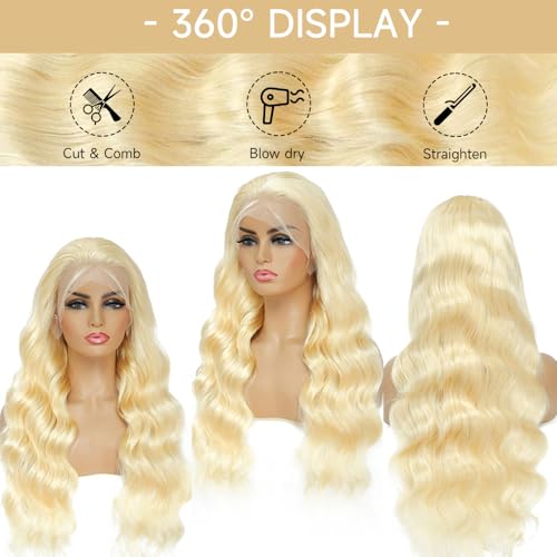 Blonde Wig Human Hair 613 13x6 Lace Front Wig Human Hair Pre Plucked With Baby Hair 200 Density Blonde Body Wave HD Lace Frontal Wigs 32 Inch