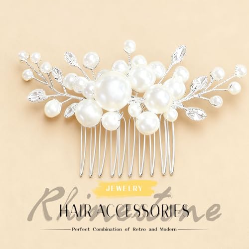 Evild Pearl Hair Accessories Wedding Bride Hair Comb Bridal Hair Pieces for Women (Silver)