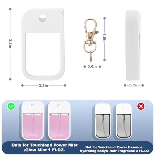 Palksky Hand Sanitizer Spray Case for Touchland,Silicone Case with Keychain for Power Mist and Glow Mist1 fl oz(White),Travel Size