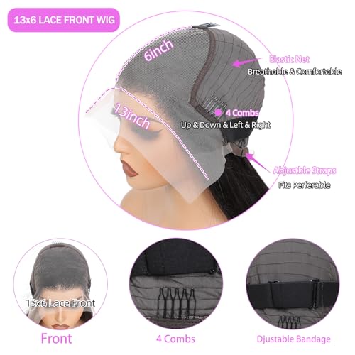 32 Inch 13x6 Lace Front Wigs Human Hair Pre Plucked 100% Human Hair Wig Straight HD Lace Frontal Wigs Glueless Wigs for Women Natural Color