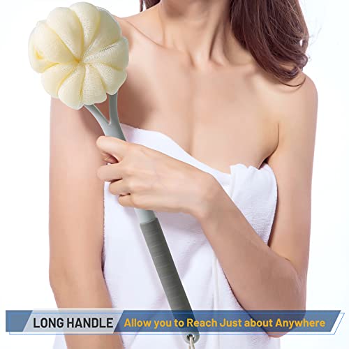Shower Body Brush,Soft Bristles and Beautiful Pumpkin Loofah 14¡± Long Handle Back Scrubber Bath Mesh Sponge for Skin Exfoliating Bath,Massage Bristles Suitable for Wet or Dry,Men and Women (Grey)