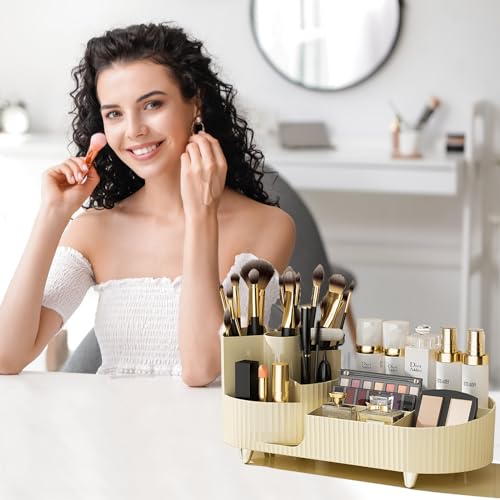 360¡Æ Rotating Vanity Makeup Organizer with Brush Holder, Large Spinning Cosmetic Storage for Skincare, Perfumes and Lotions