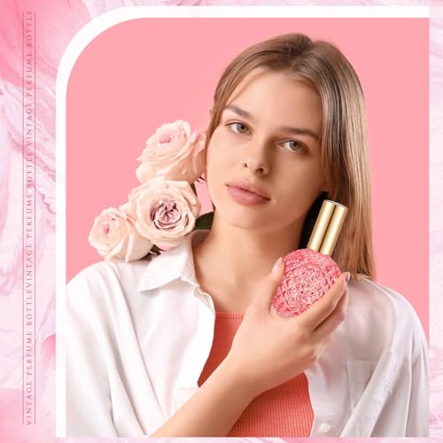 8 Pack 100ml Glass Perfume Bottles Retro Empty Perfume Bottle Refillable Decorative Fine Mist Spray Bottles for Women Atomizer Sprayer with Refill Tool for Travel (Pink)