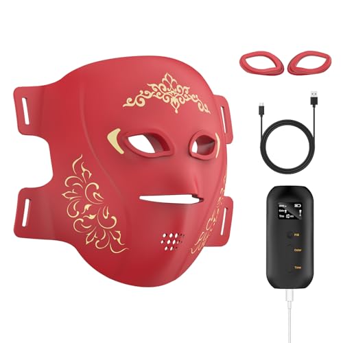 TASNEEM Red Light Therapy for Face, 3D Red Light Therapy Face Mask with 328 LEDs for Full-face Wrinkles & Acne, Red & Blue Infrared LED Light Therapy Mask with 3 Modes, FDA-Cleared, Remote Control
