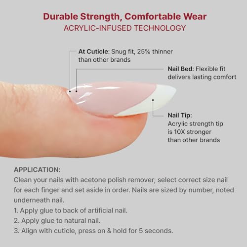 KISS Acrylic French False Nails Kit, Long Square Shape Design Nail, Purple Color French Tip Nails, Ready to Wear Gel & Manicure Stick included, Long-Lasting Convenient & Easy to Apply