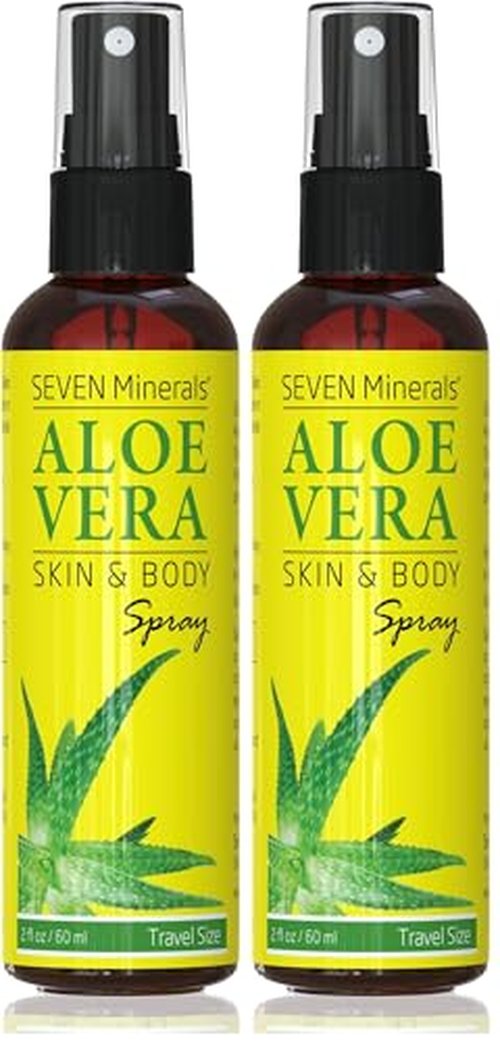 Seven Minerals Travel Size Organic Aloe Vera Spray with 100% Pure Aloe From Freshly Cut Aloe Plant, Not Powder - No Xanthan,So It Absorbs Rapidly With No Sticky Residue (2 fl oz) (Pack of 2)
