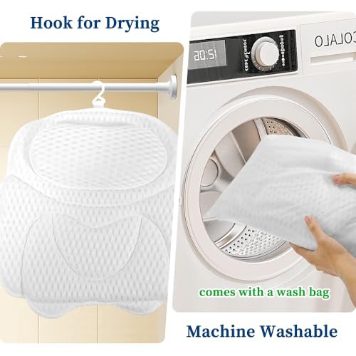 Bath Pillow Bathtub Pillow, Luxury Bath Pillows for Tub Neck and Back Support, Tub Pillow for Bathtub Headrest with Laundry Bag, Bath Accessories for Women Relaxing Spa Gifts, White Bath Tub Pillow