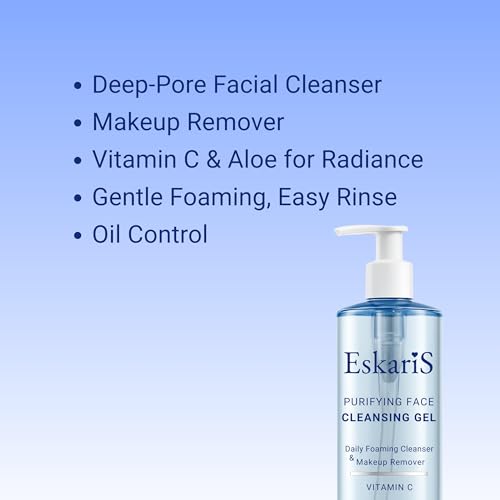 Purifying Face Cleansing Gel ? Vitamin C & Aloe Vera, Anti-Aging Daily Foaming Cleanser & Makeup Remover, Soap-Free Face Wash, Oil Control, For All Skin Types, 13.52 oz (400 ml)